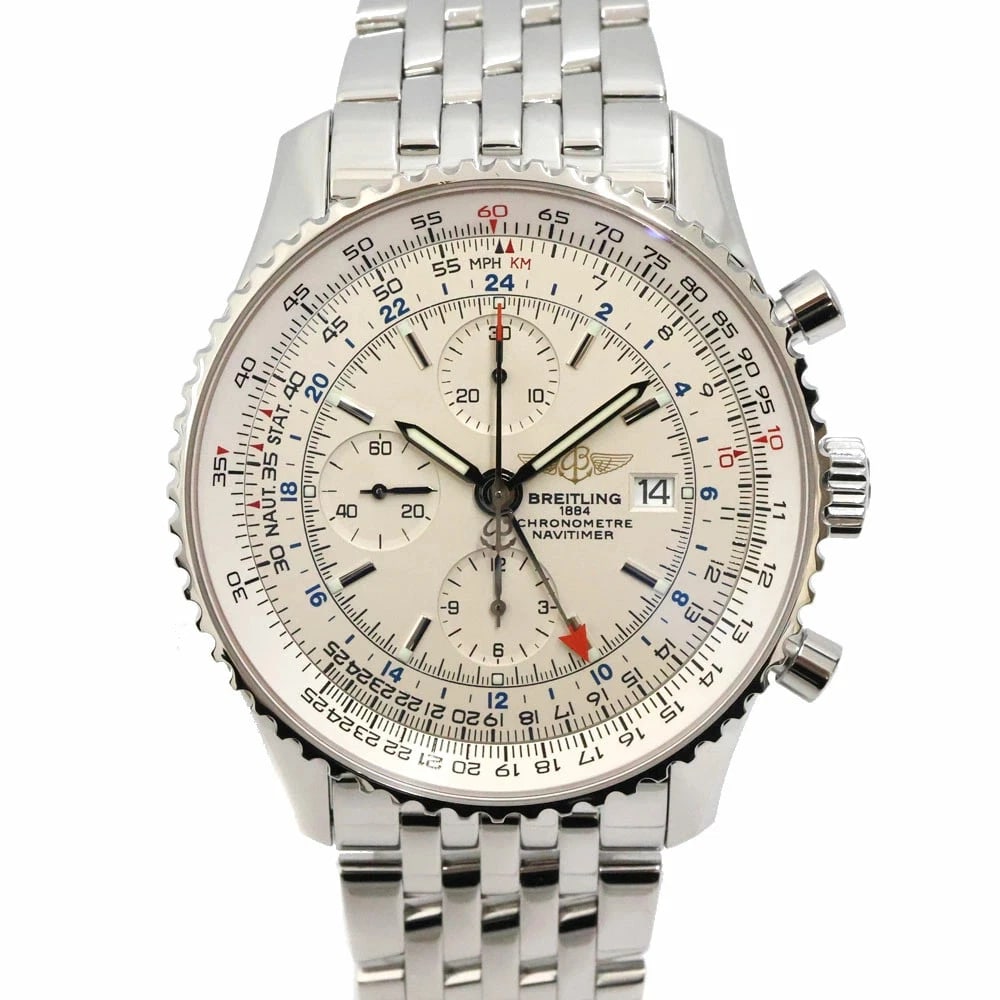 BREITLING NAVITIMER WHITE WATCH: BREITLING Navitimer White Watch Brand: BREITLING Type: Wristwatch Material: Band MaterialStainless Steel, Band MaterialStainless Steel, Case MaterialCase MaterialN/A Color: black Size: Wrist