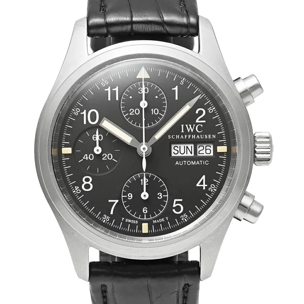 IWC BLACK WATCH: IWC Black Watch Brand: IWC Type: Wristwatch Material: Band MaterialStainless Steel, Band MaterialStainless Steel, Case MaterialCase MaterialN/A Color: black Size: Wrist SizeNA, Case Size39mm x 39m