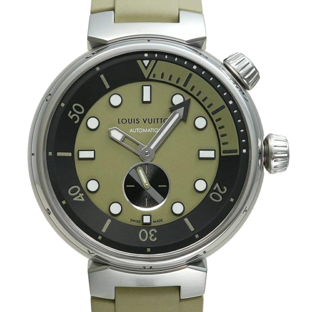 LOUIS VUITTON TAMBOUR GREEN WATCH: LOUIS VUITTON Tambour Green Watch Brand: LOUIS VUITTON Type: Wristwatch Material: Band MaterialStainless Steel, Band MaterialStainless Steel, Case MaterialCase MaterialN/A Color: green Size: