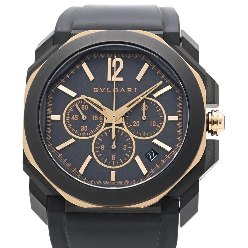 BVLGARI BLACK WATCH: BVLGARI Black Watch Brand: BVLGARI Type: Wristwatch Material: Band MaterialStainless Steel (Dlc) K18Pg Rubber Strap, Band MaterialStainless Steel (Dlc) K18Pg Rubber Strap, Case MaterialCase