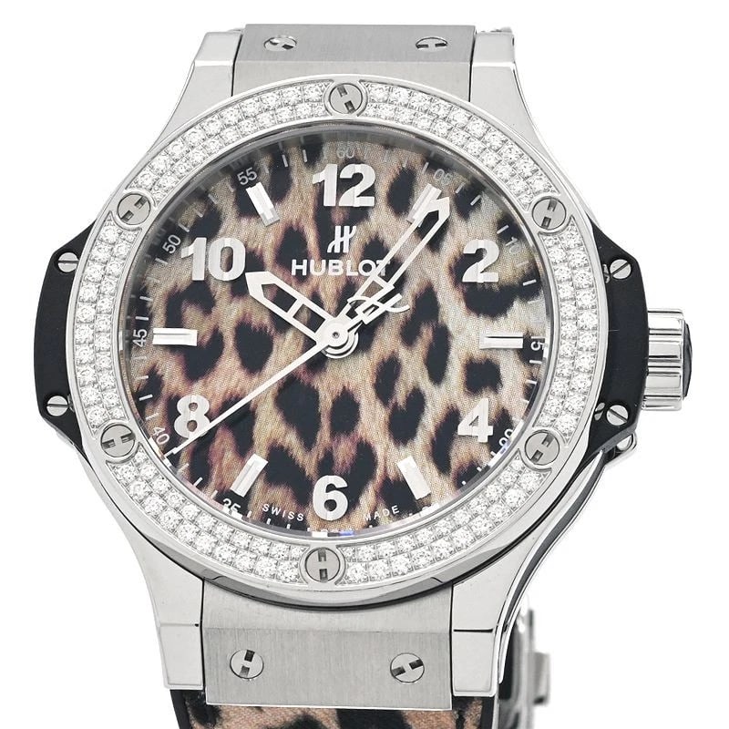 HUBLOT BIG BANG LEOPARD WATCH: HUBLOT Big Bang Leopard Watch Brand: HUBLOT Type: Wristwatch Material: Band MaterialStainless Steel And Diamond Pony Leather Belt, Band MaterialStainless Steel And Diamond Pony Leather Belt,