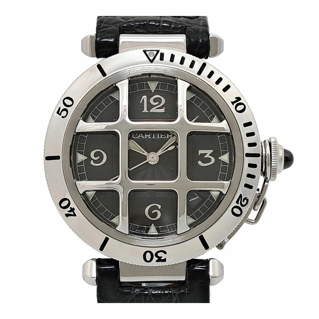 CARTIER PASHA GRAY WATCH: CARTIER Pasha Gray Watch Brand: CARTIER Type: Wristwatch Material: Band MaterialStainless Steel Platinum, Band MaterialStainless Steel Platinum, Case MaterialCase MaterialN/A Color: gray Size: