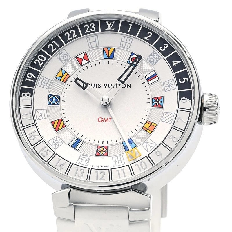 LOUIS VUITTON TAMBOUR SILVER WATCH: LOUIS VUITTON Tambour Silver Watch Brand: LOUIS VUITTON Type: Wristwatch Material: Band MaterialStainless Steel Rubber Strap, Band MaterialStainless Steel Rubber Strap, Case MaterialCase