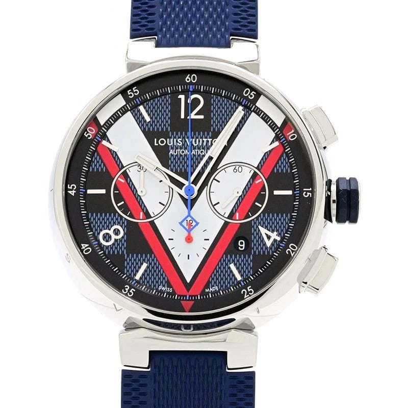 LOUIS VUITTON WATCH: LOUIS VUITTON Watch Brand: LOUIS VUITTON Type: Wristwatch Material: Band MaterialStainless Steel Rubber Strap, Band MaterialStainless Steel Rubber Strap, Case MaterialCase MaterialN/A Color: navy