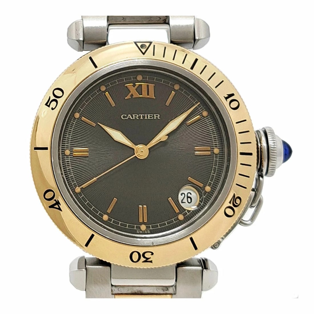 CARTIER PASHA WATCH: CARTIER Pasha Watch Brand: CARTIER Type: Wristwatch Material: Band MaterialStainless Steel Yellow Gold, Band MaterialStainless Steel Yellow Gold, Case MaterialCase MaterialN/A Color: gray 