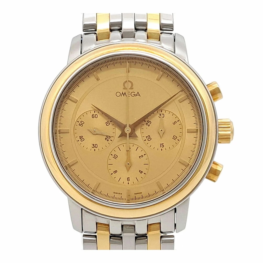 OMEGA DE VILLE PRESTIGE CHRONOGRAPH GOLD WATCH: OMEGA De Ville Prestige Chronograph Gold Watch Brand: OMEGA Type: Wristwatch Material: Band MaterialStainless Steel Yellow Gold, Band MaterialStainless Steel Yellow Gold, Case MaterialCase