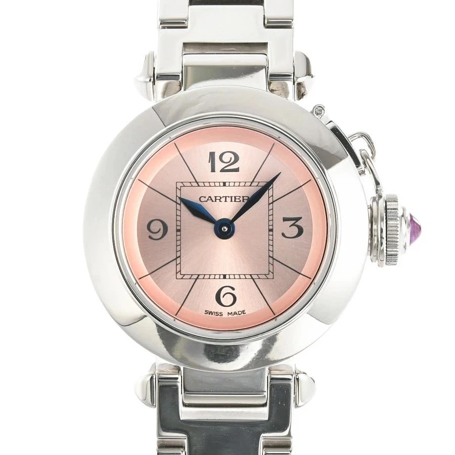 CARTIER PASHA PINK WATCH: CARTIER Pasha Pink Watch Brand: CARTIER Type: Wristwatch Material: Band MaterialStainless Steel/Bracelet, Band MaterialStainless Steel/Bracelet, Case MaterialCase MaterialN/A Color: pink Size:
