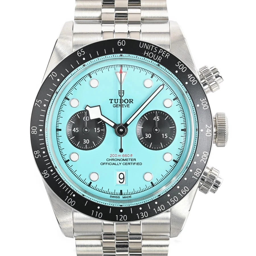 TUDOR BLACK CHRONO WATCH: TUDOR Black Chrono Watch Brand: TUDOR Type: Wristwatch Material: Band MaterialStainless Steel/Bracelet, Band MaterialStainless Steel/Bracelet, Case MaterialCase MaterialN/A Color: none Size: Wrist