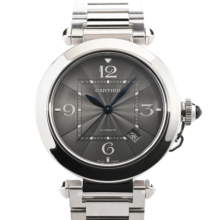 CARTIER PASHA GRAY WATCH: CARTIER Pasha Gray Watch Brand: CARTIER Type: Wristwatch Material: Band MaterialStainless Steel/Bracelet, Band MaterialStainless Steel/Bracelet, Case MaterialCase MaterialN/A Color: gray Size: