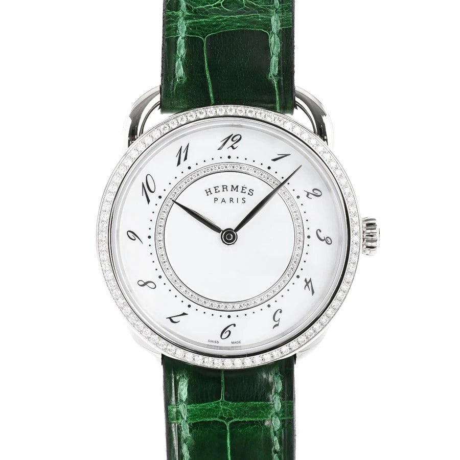 HERMES ARCEAU WHITE WATCH: HERMES Arceau White Watch Brand: HERMES Type: Wristwatch Material: Band MaterialStainless Steel/Leather Strap, Band MaterialStainless Steel/Leather Strap, Case MaterialCase MaterialN/A Color: