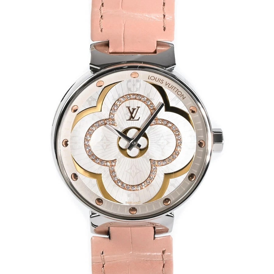 LOUIS VUITTON TAMBOUR WHITE WATCH: LOUIS VUITTON Tambour White Watch Brand: LOUIS VUITTON Type: Wristwatch Material: Band MaterialStainless Steel/Leather Strap, Band MaterialStainless Steel/Leather Strap, Case MaterialCase MaterialN/