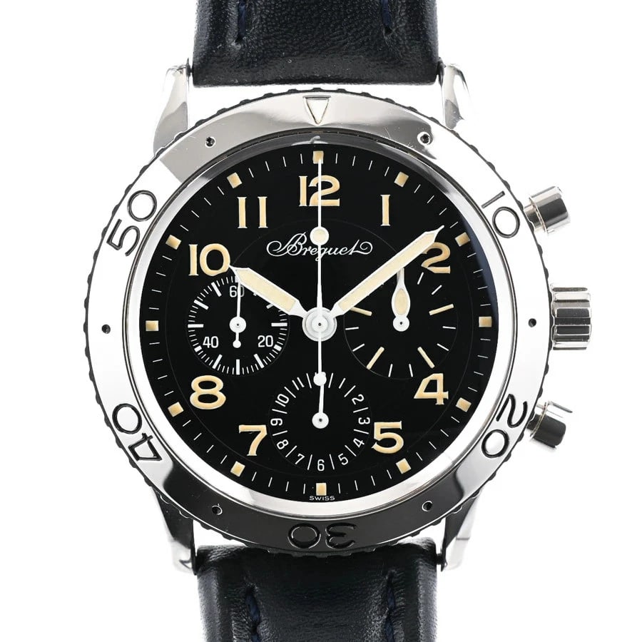 BREGUET AERONAVALE BLACK WATCH: BREGUET Aeronavale Black Watch Brand: BREGUET Type: Wristwatch Material: Band MaterialStainless Steel/Leather Strap, Band MaterialStainless Steel/Leather Strap, Case MaterialCase MaterialN/A Color: