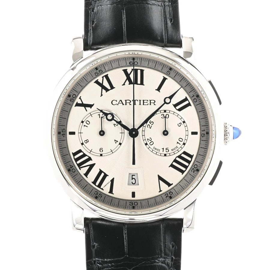 CARTIER ROTONDE CHRONOGRAPH SILVER WATCH: CARTIER Rotonde Chronograph Silver Watch Brand: CARTIER Type: Wristwatch Material: Band MaterialStainless Steel/Leather Strap, Band MaterialStainless Steel/Leather Strap, Case MaterialCase