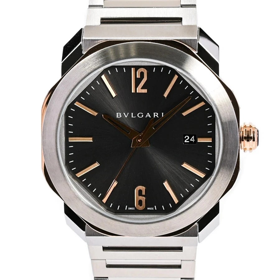 BVLGARI OCTO ROMA GRAY WATCH: BVLGARI Octo Roma Gray Watch Brand: BVLGARI Type: Wristwatch Material: Band MaterialStainless Steel/Pink Gold/Bracelet, Band MaterialStainless Steel/Pink Gold/Bracelet, Case MaterialCase