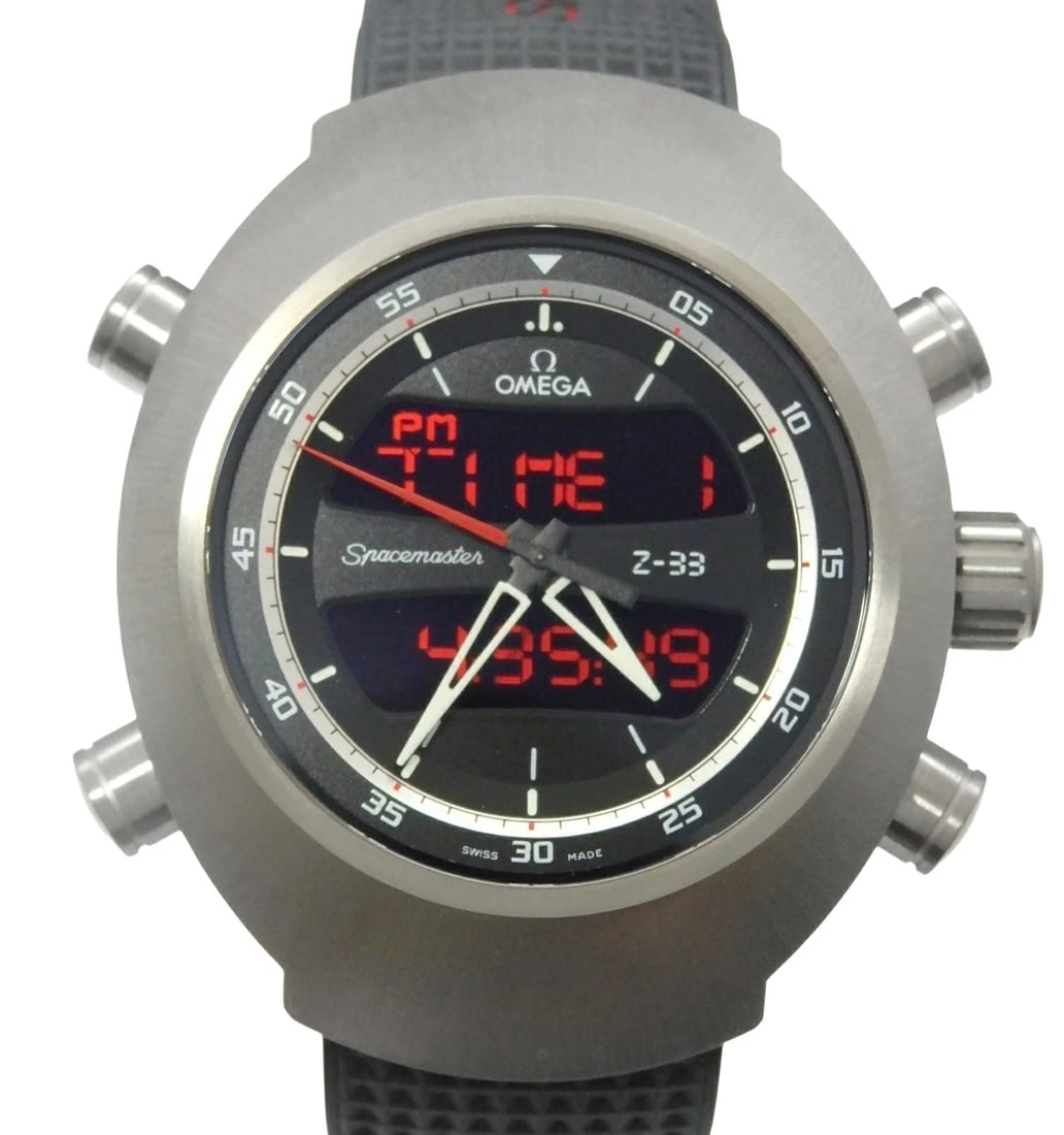 OMEGA SPACEMASTER WATCH: OMEGA Spacemaster Watch Brand: OMEGA Type: Wristwatch Material: Band MaterialTi/Rubber, Band MaterialTi/Rubber, Case MaterialCase MaterialN/A Color: none Size: Wrist SizeNA, Case Size43mm 