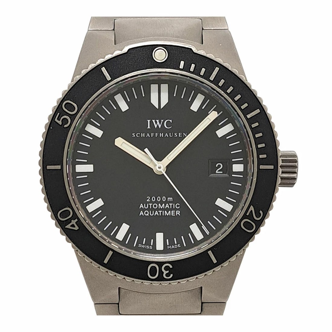 IWC AQUATIMER BLACK WATCH: IWC Aquatimer Black Watch Brand: IWC Type: Wristwatch Material: Band MaterialTitanium, Band MaterialTitanium, Case MaterialCase MaterialN/A Color: black Size: Wrist Size19.5cm, Case Size42mm 
