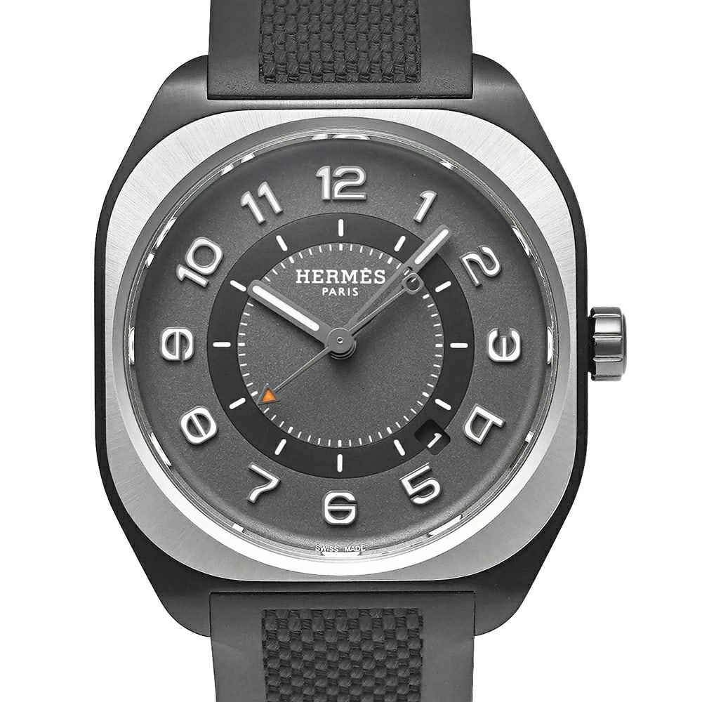 HERMES GRAY WATCH: HERMES Gray Watch Brand: HERMES Type: Wristwatch Material: Band MaterialTitanium, Band MaterialTitanium, Case MaterialCase MaterialN/A Color: gray Size: Wrist SizeNA, Case Size39mm x 39mm 