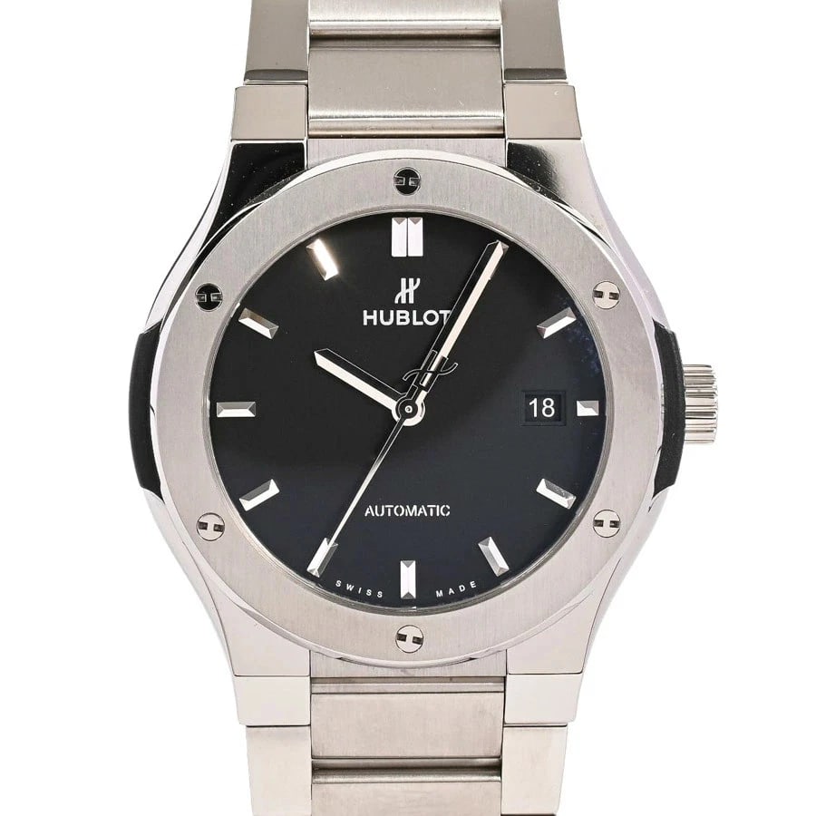 HUBLOT CLASSIC FUSION TITANIUM BLACK WATCH: HUBLOT Classic Fusion Titanium Black Watch Brand: HUBLOT Type: Wristwatch Material: Band MaterialTitanium/Bracelet, Band MaterialTitanium/Bracelet, Case MaterialCase MaterialN/A Color: black 