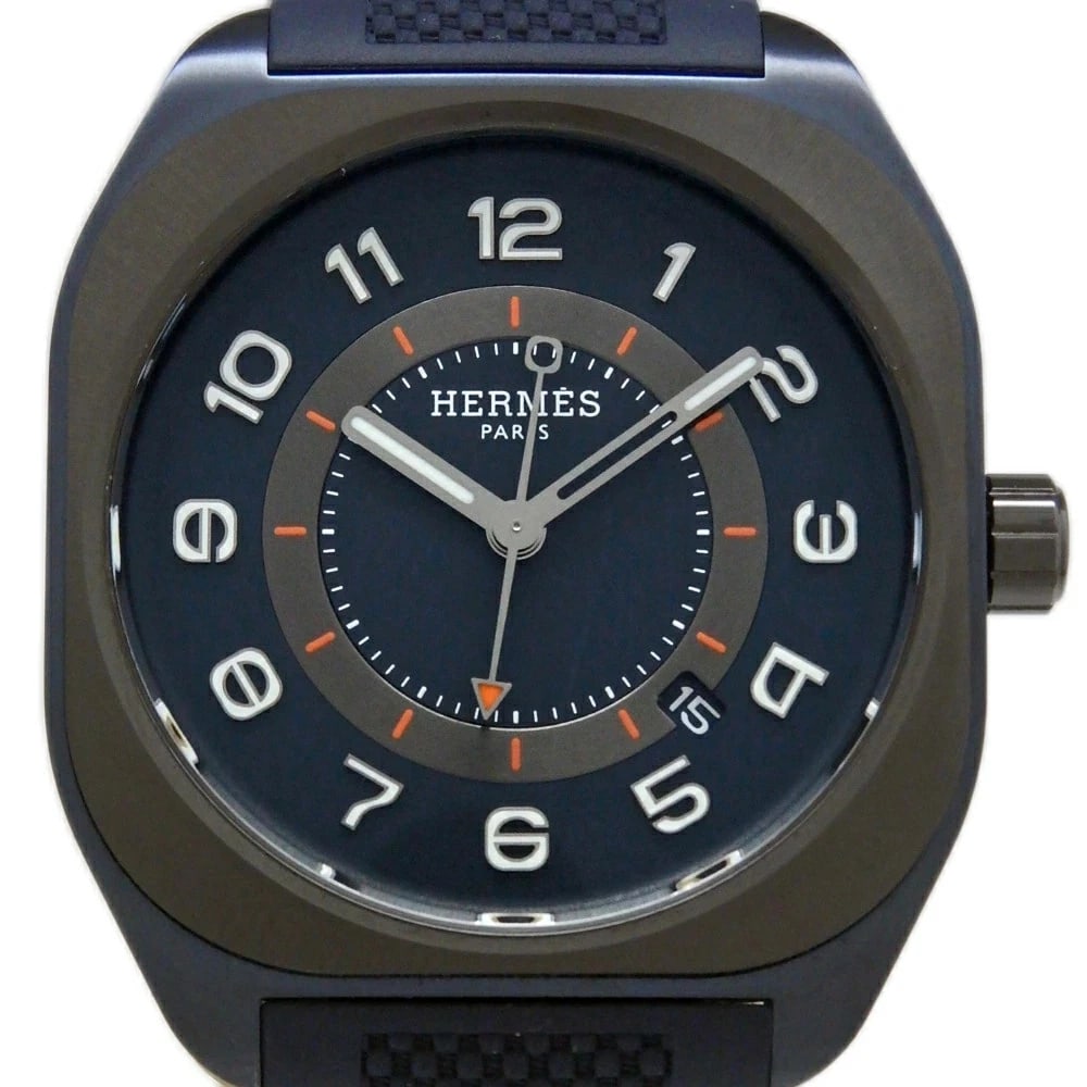 HERMES NAVY WATCH: HERMES Navy Watch Brand: HERMES Type: Wristwatch Material: Band MaterialTitanium/Rubber, Band MaterialTitanium/Rubber, Case MaterialCase MaterialN/A Color: navy Size: Wrist Size15.5-20.5cm,