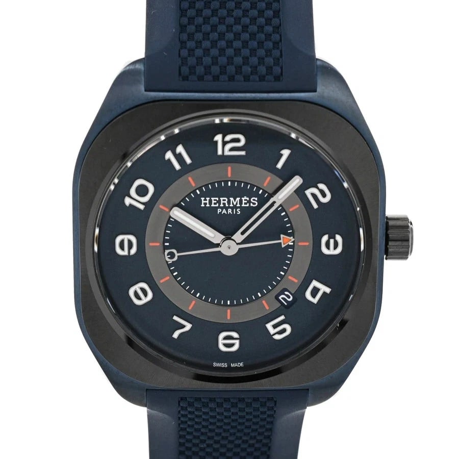 HERMES BLUE WATCH: HERMES Blue Watch Brand: HERMES Type: Wristwatch Material: Band MaterialTitanium/Rubber Strap, Band MaterialTitanium/Rubber Strap, Case MaterialCase MaterialN/A Color: blue Size: Wrist SizeNA,