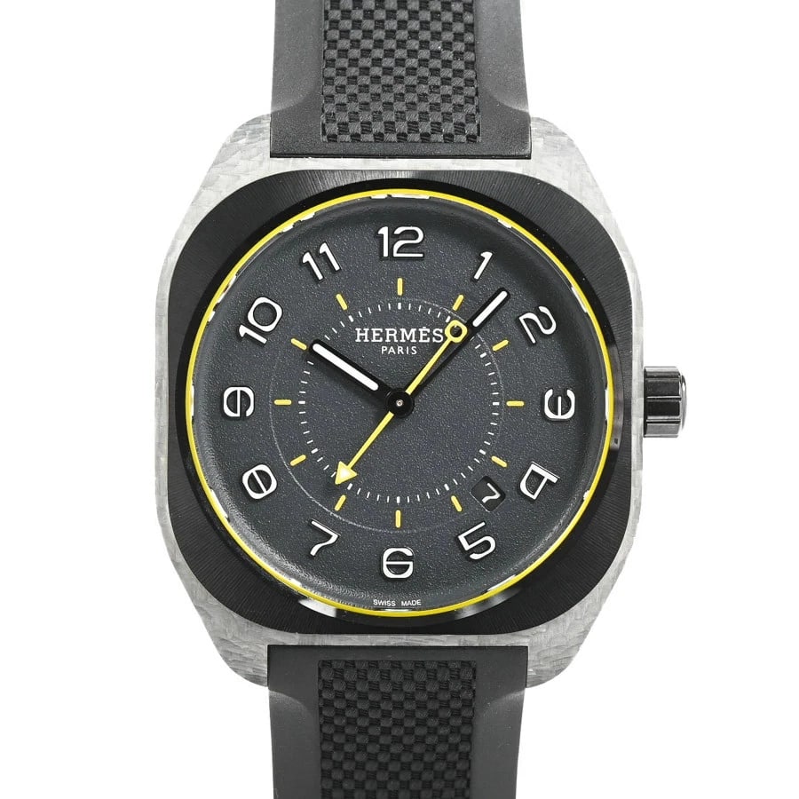 HERMES BLACK WATCH: HERMES Black Watch Brand: HERMES Type: Wristwatch Material: Band MaterialTitanium/Rubber Strap, Band MaterialTitanium/Rubber Strap, Case MaterialCase MaterialN/A Color: black Size: Wrist