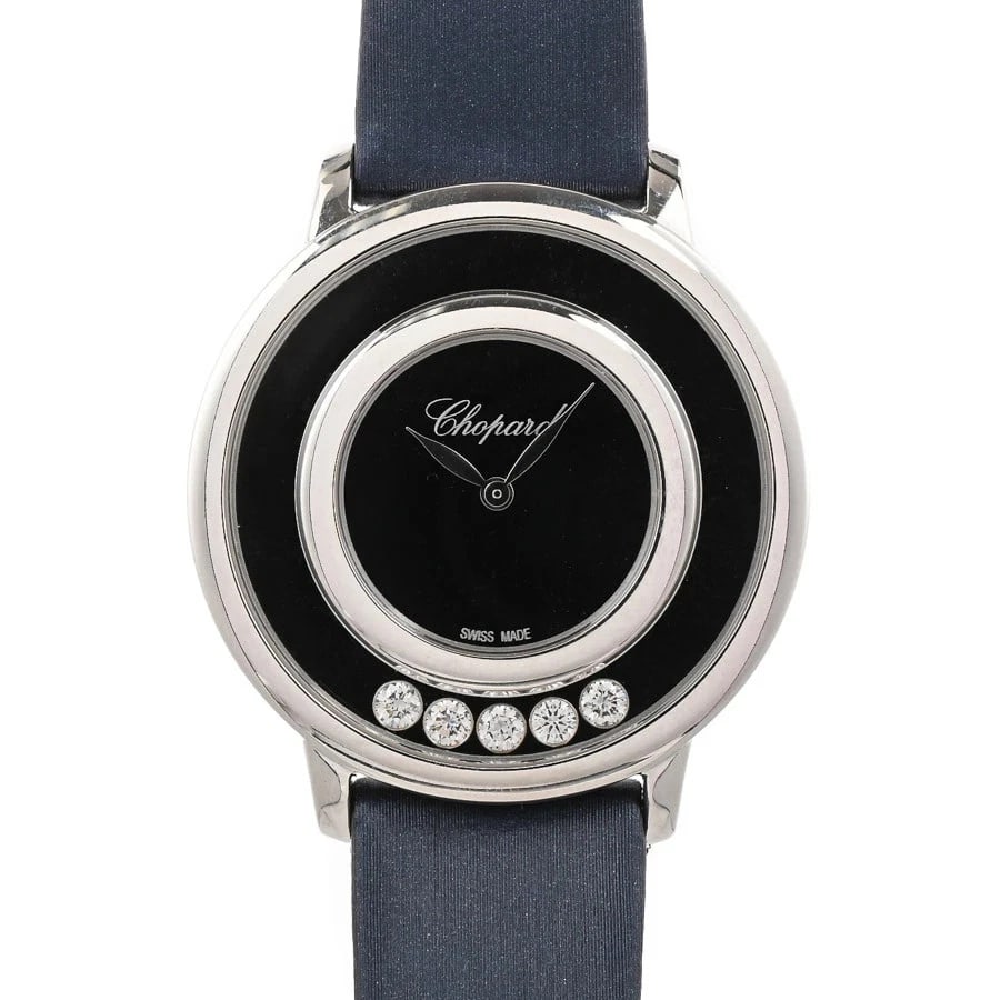 CHOPARD HAPPY DIAMOND BLACK WATCH: CHOPARD Happy Diamond Black Watch Brand: CHOPARD Type: Wristwatch Material: Band MaterialWhite Gold/Satin Belt, Band MaterialWhite Gold/Satin Belt, Case MaterialCase MaterialN/A Color: BLACK 