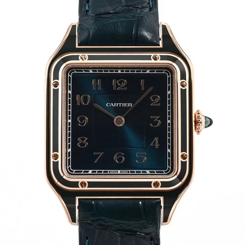 CARTIER SANTOS DUMONT LACQUER BLUE WATCH: CARTIER Santos Dumont Lacquer Blue Watch Brand: CARTIER Type: Wristwatch Material: Band MaterialRose Gold/Leather Belt, Band MaterialRose Gold/Leather Belt, Case MaterialCase MaterialNA Color: