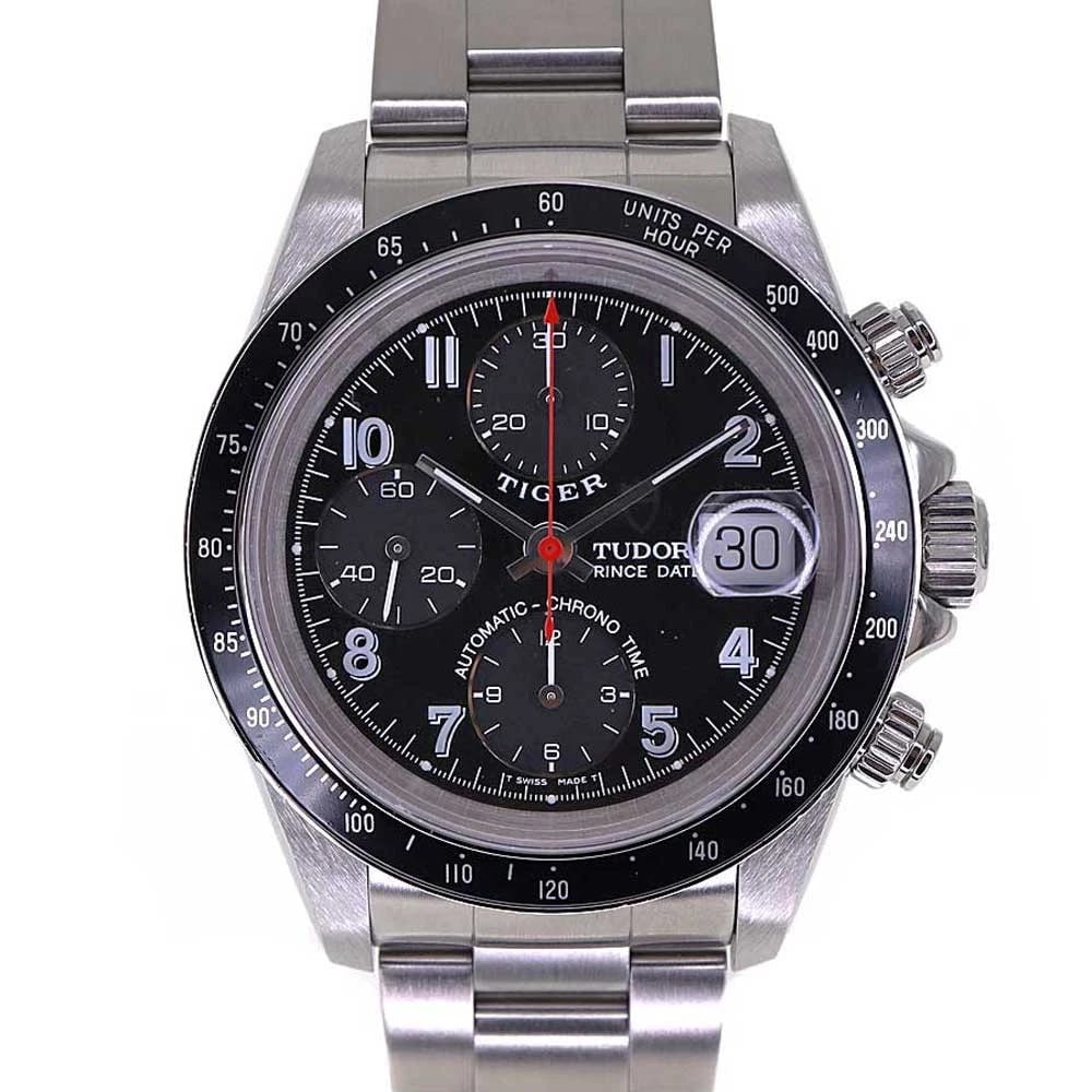 TUDOR CHRONO BLACK WATCH: TUDOR Chrono Black Watch Brand: TUDOR Type: Wristwatch Material: Band MaterialSs (Stainless Steel), Band MaterialSs (Stainless Steel), Case MaterialCase MaterialNA Color: black Size: Wrist SizeNA,