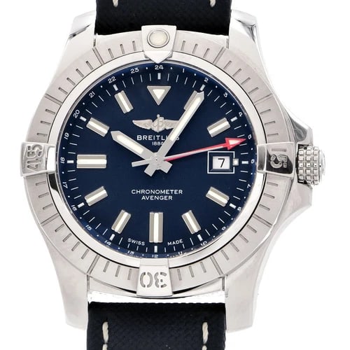 BREITLING AVENGER BLUE WATCH: BREITLING Avenger Blue Watch Brand: BREITLING Type: Wristwatch Material: Band MaterialStainless Steel Cowhide Belt, Band MaterialStainless Steel Cowhide Belt, Case MaterialCase MaterialNA Color: bl