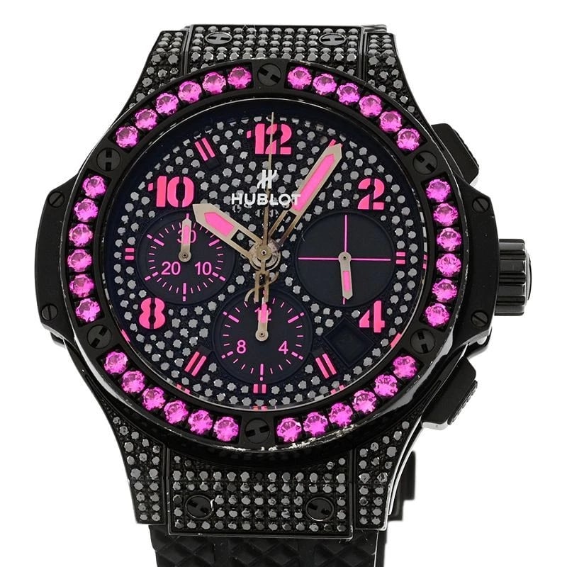 HUBLOT BIG BANG BLACK FLOW PINK WATCH: HUBLOT Big Bang Black Flow Pink Watch Brand: HUBLOT Type: Wristwatch Material: Band MaterialStainless Steel Titanium Black Diamond Pink Sapphire, Band MaterialStainless Steel Titanium Black