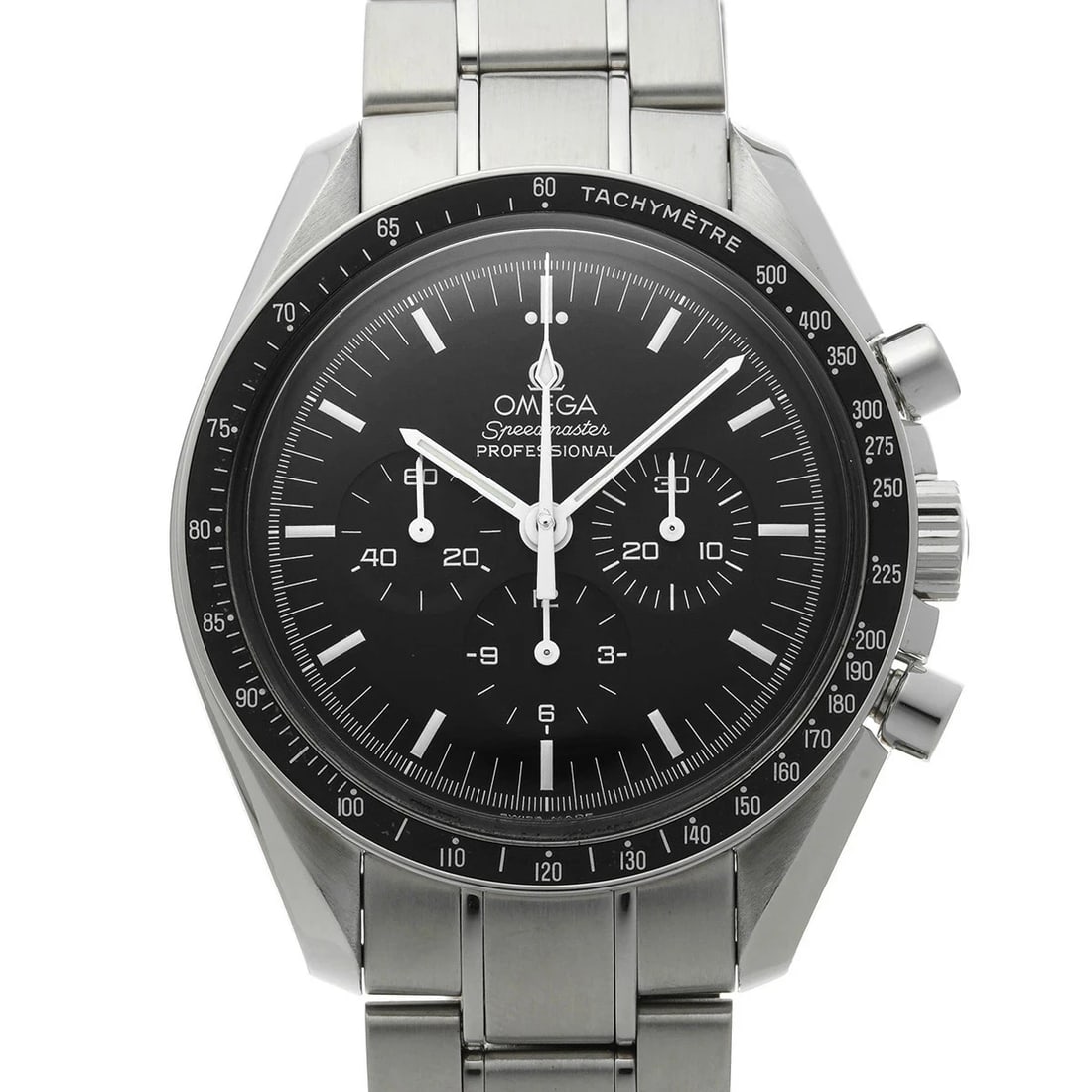 OMEGA SPEEDMASTER MOONWATCH BLACK WATCH: OMEGA Speedmaster Moonwatch Black Watch Brand: OMEGA Type: Wristwatch Material: Band MaterialStainless, Band MaterialStainless, Case MaterialCase MaterialPlastic Color: black Size: Wrist