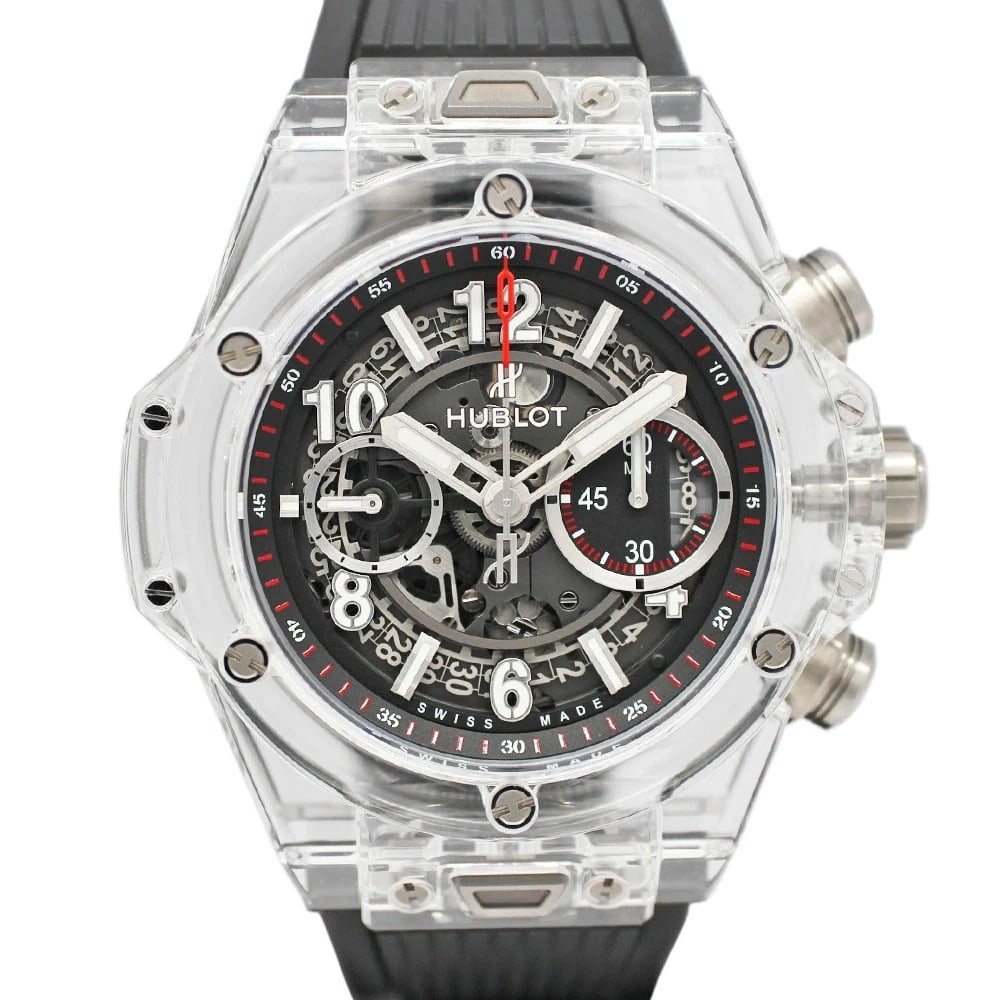 HUBLOT BIG BANG UNICO WATCH: HUBLOT Big Bang Unico Watch Brand: HUBLOT Type: Wristwatch Material: Band MaterialSapphire Crystal/Rubber, Band MaterialSapphire Crystal/Rubber, Case MaterialCase MaterialSapphire Color: none 