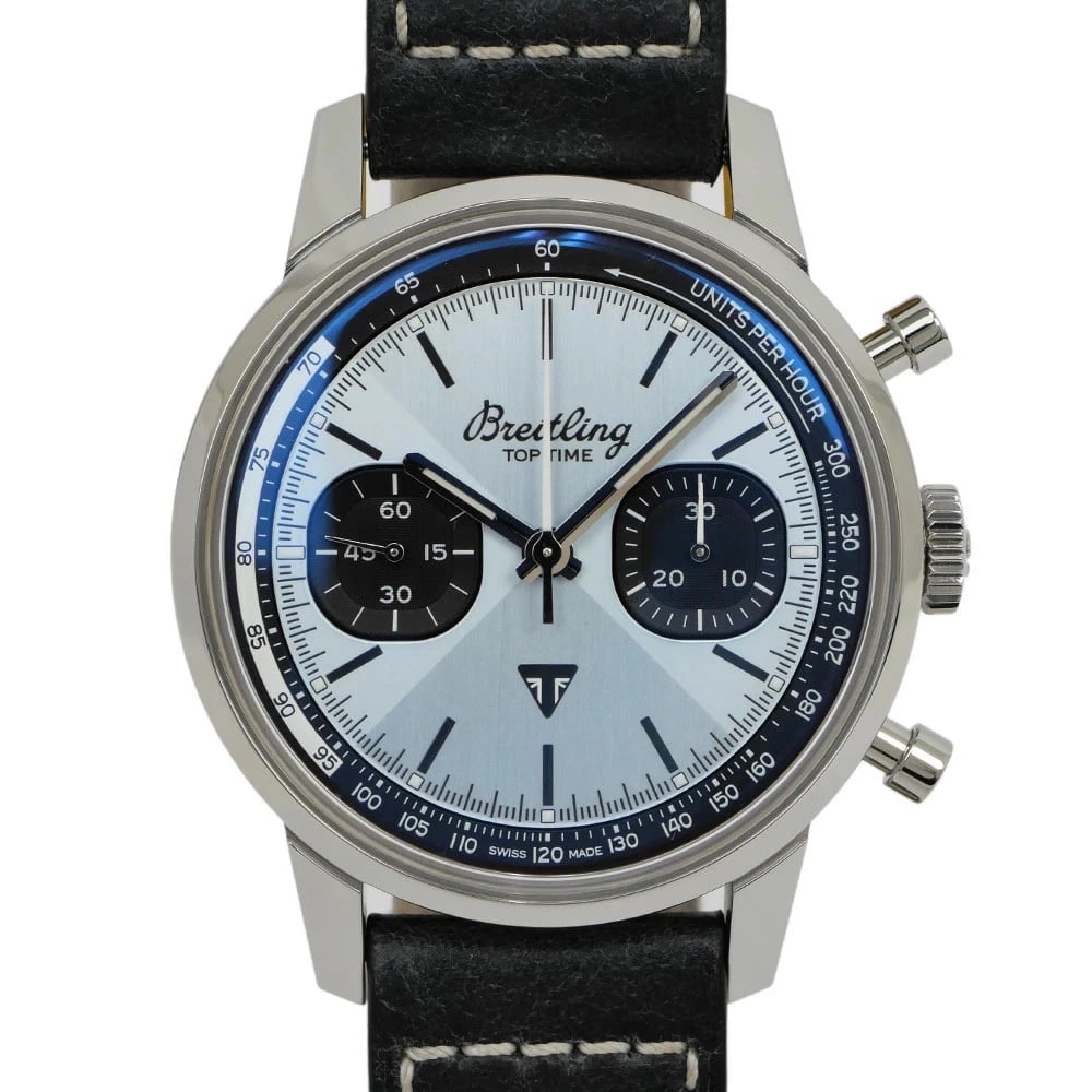 BREITLING BLUE WATCH: BREITLING Blue Watch Brand: BREITLING Type: Wristwatch Material: Band MaterialStainless Steel/Leather Strap, Band MaterialStainless Steel/Leather Strap, Case MaterialCase MaterialSapphire Color: bl