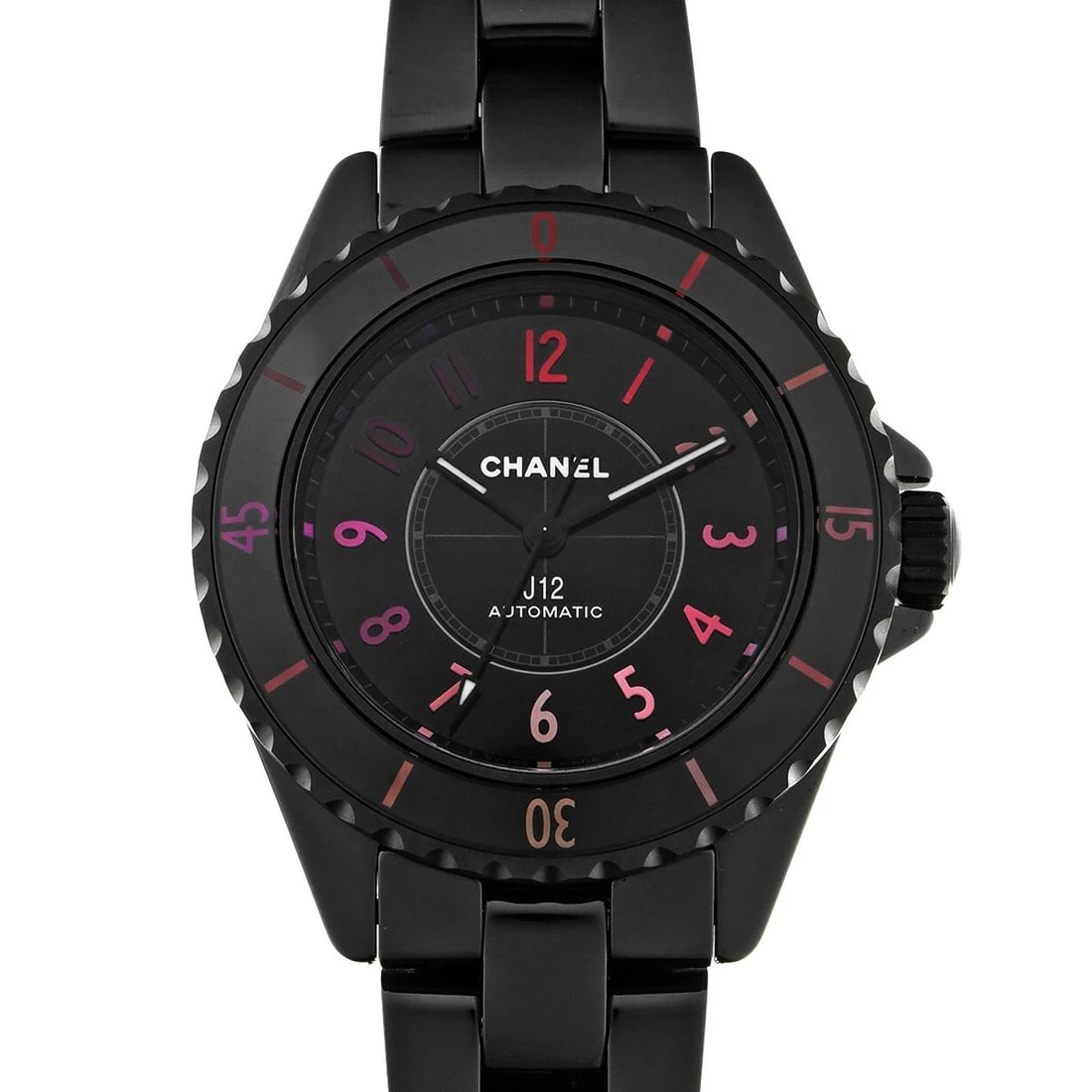 CHANEL J12 BLUSH CALIBER BLACK WATCH: CHANEL J12 Blush Caliber Black Watch Brand: CHANEL Type: Wristwatch Material: Band MaterialCeramic, Band MaterialCeramic, Case MaterialCase MaterialSapphire Crystal Color: black Size: Wrist