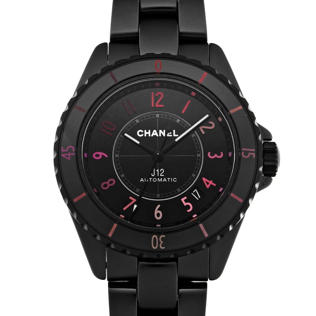 CHANEL J12 BLUSH CALIBER BLACK WATCH: CHANEL J12 Blush Caliber Black Watch Brand: CHANEL Type: Wristwatch Material: Band MaterialCeramic, Band MaterialCeramic, Case MaterialCase MaterialSapphire Crystal Color: black Size: Wrist
