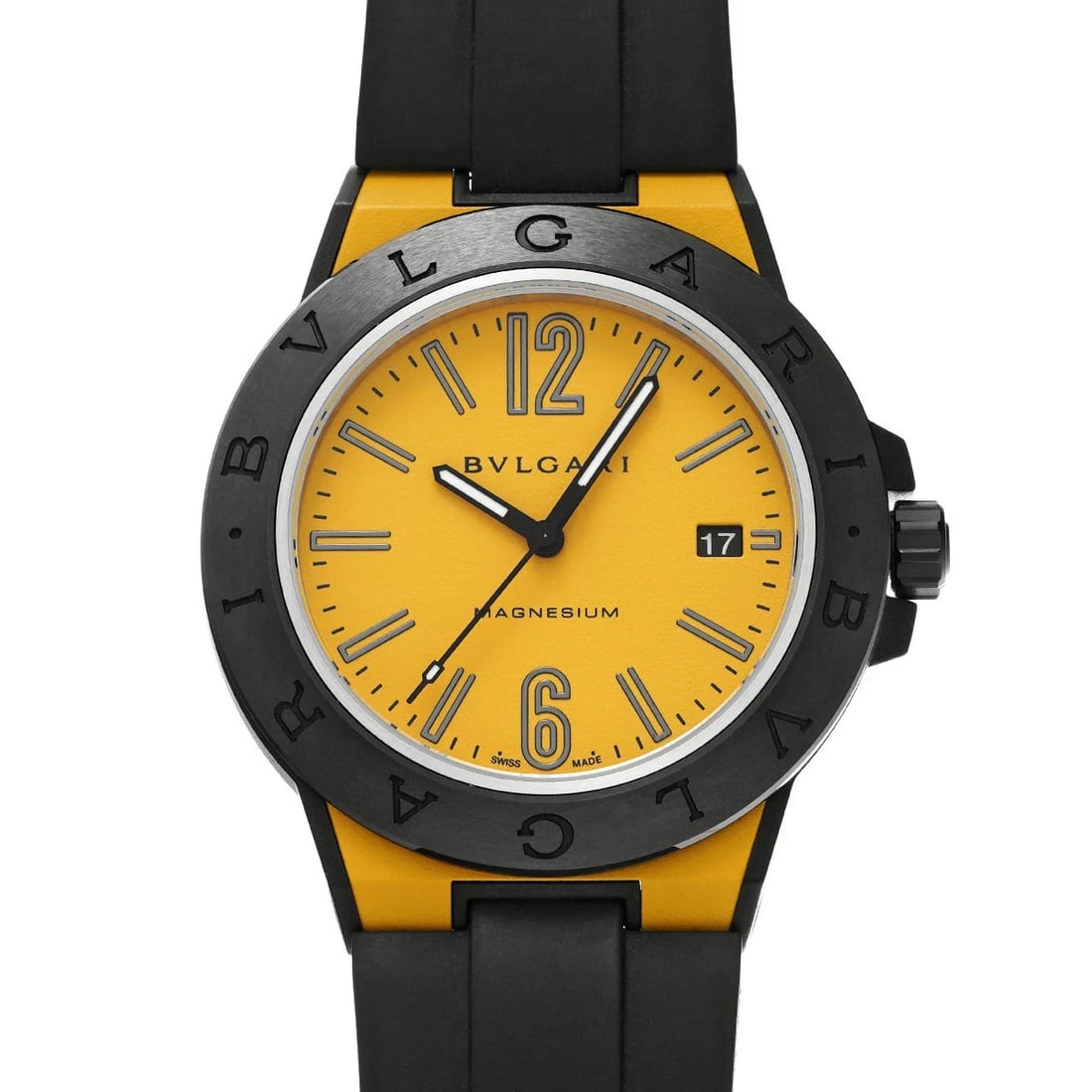 BVLGARI DIAGONO MAGNESIUM YELLOW WATCH: BVLGARI Diagono Magnesium Yellow Watch Brand: BVLGARI Type: Wristwatch Material: Band MaterialMagnesium, Band MaterialMagnesium, Case MaterialCase MaterialSapphire Crystal Color: yellow Size: