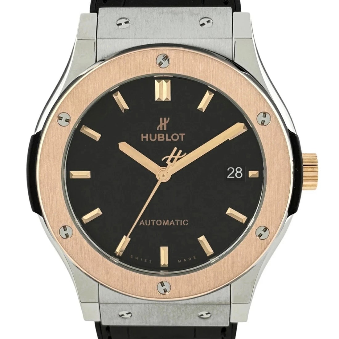 HUBLOT CLASSIC FUSION KING GOLD BLACK WATCH: HUBLOT Classic Fusion King Gold Black Watch Brand: HUBLOT Type: Wristwatch Material: Band MaterialN/A, Band MaterialN/A, Case MaterialCase MaterialSapphire Crystal Color: black Size: Wrist