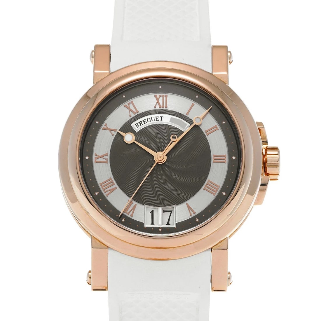 BREGUET MARINE GRAY WATCH: BREGUET Marine Gray Watch Brand: BREGUET Type: Wristwatch Material: Band MaterialRose Gold, Band MaterialRose Gold, Case MaterialCase MaterialSapphire Crystal Color: gray Size: Wrist Size20.5cm, C