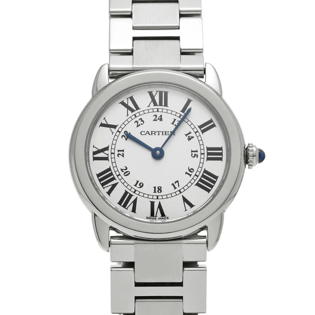 CARTIER RONDO SILVER WATCH: CARTIER Rondo Silver Watch Brand: CARTIER Type: Wristwatch Material: Band MaterialStainless, Band MaterialStainless, Case MaterialCase MaterialSapphire Crystal Color: silver Size: Wrist Size15.5cm