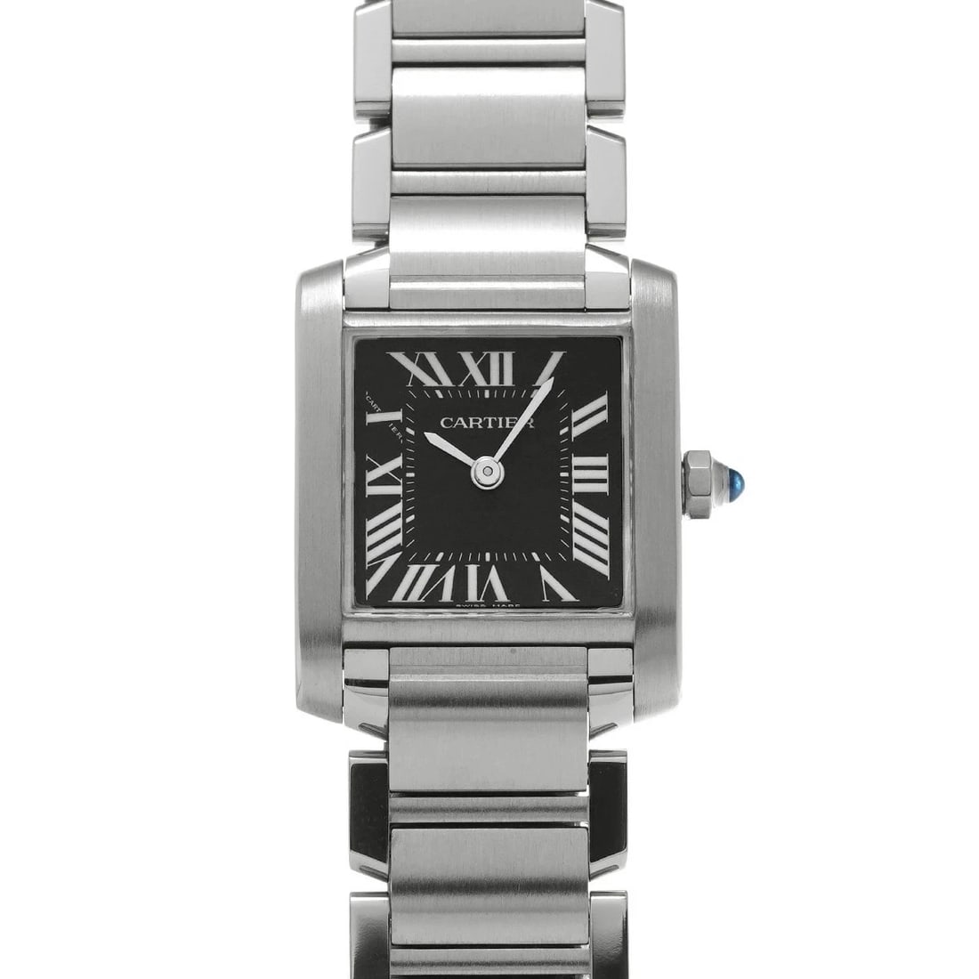 CARTIER TANK FRANÇAISE BLACK WATCH: CARTIER Tank Française Black Watch Brand: CARTIER Type: Wristwatch Material: Band MaterialStainless, Band MaterialStainless, Case MaterialCase MaterialSapphire Crystal Color: black Size: