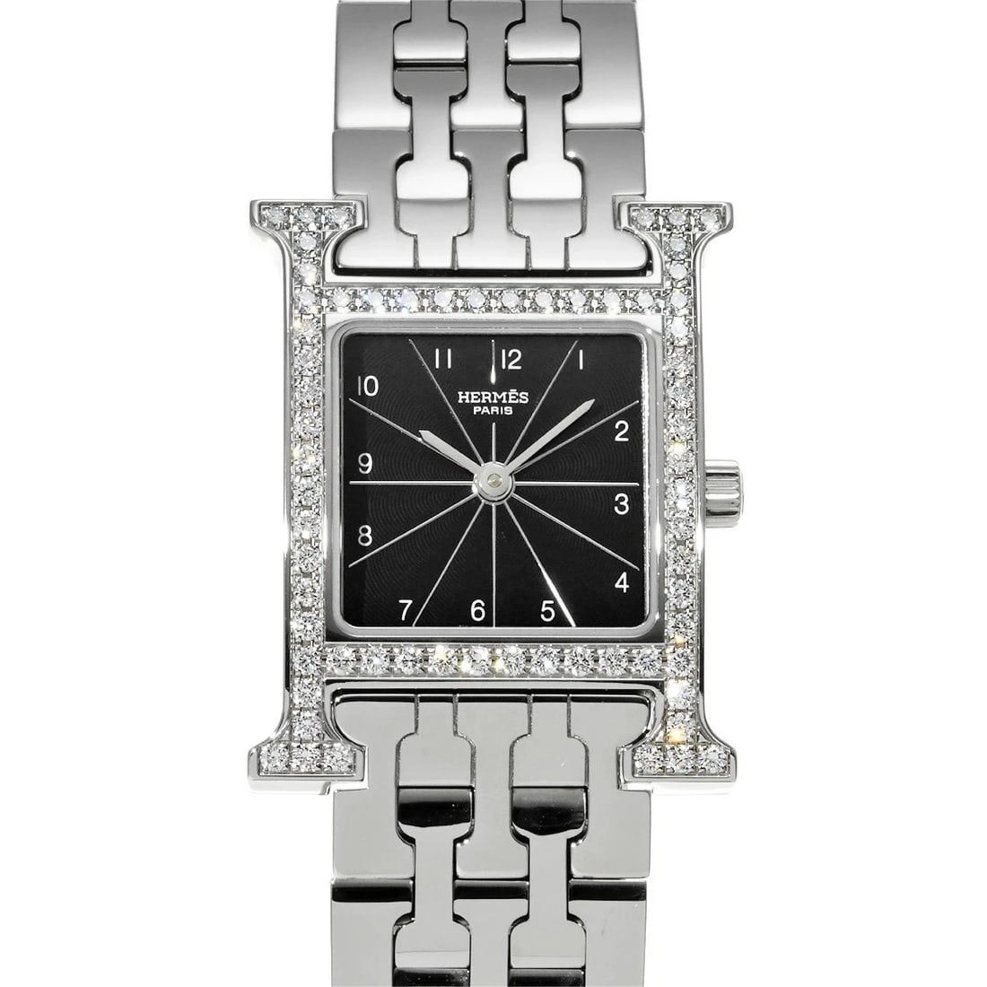 HERMES WATCH BLACK: HERMES Watch Black Brand: HERMES Type: Wristwatch Material: Band MaterialStainless, Band MaterialStainless, Case MaterialCase MaterialSapphire Crystal Color: black Size: Wrist Size17cm, Case Size3