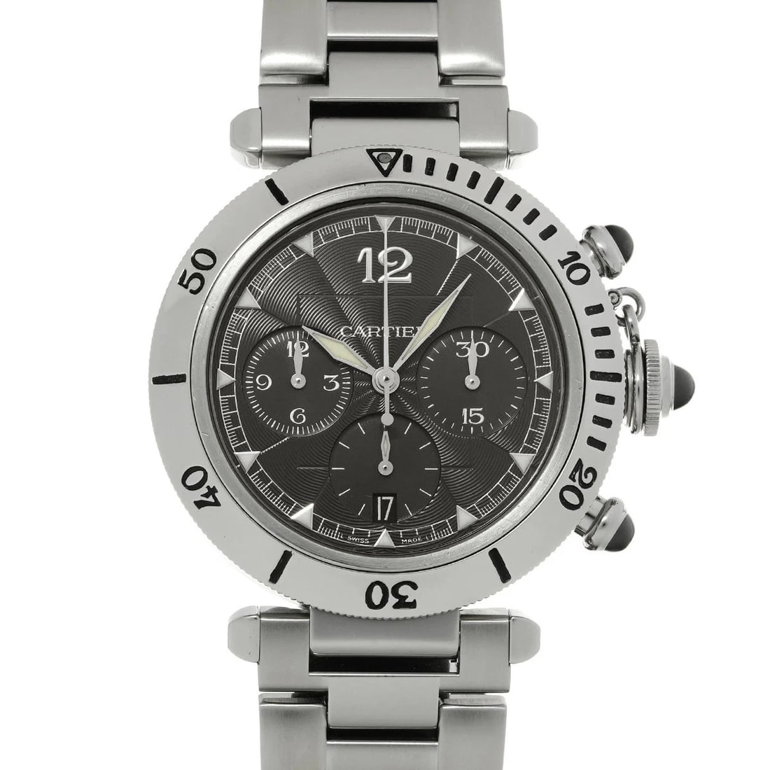 CARTIER PASHA CHRONOGRAPH GRAY WATCH: CARTIER Pasha Chronograph Gray Watch Brand: CARTIER Type: Wristwatch Material: Band MaterialStainless, Band MaterialStainless, Case MaterialCase MaterialSapphire Crystal Color: gray Size: