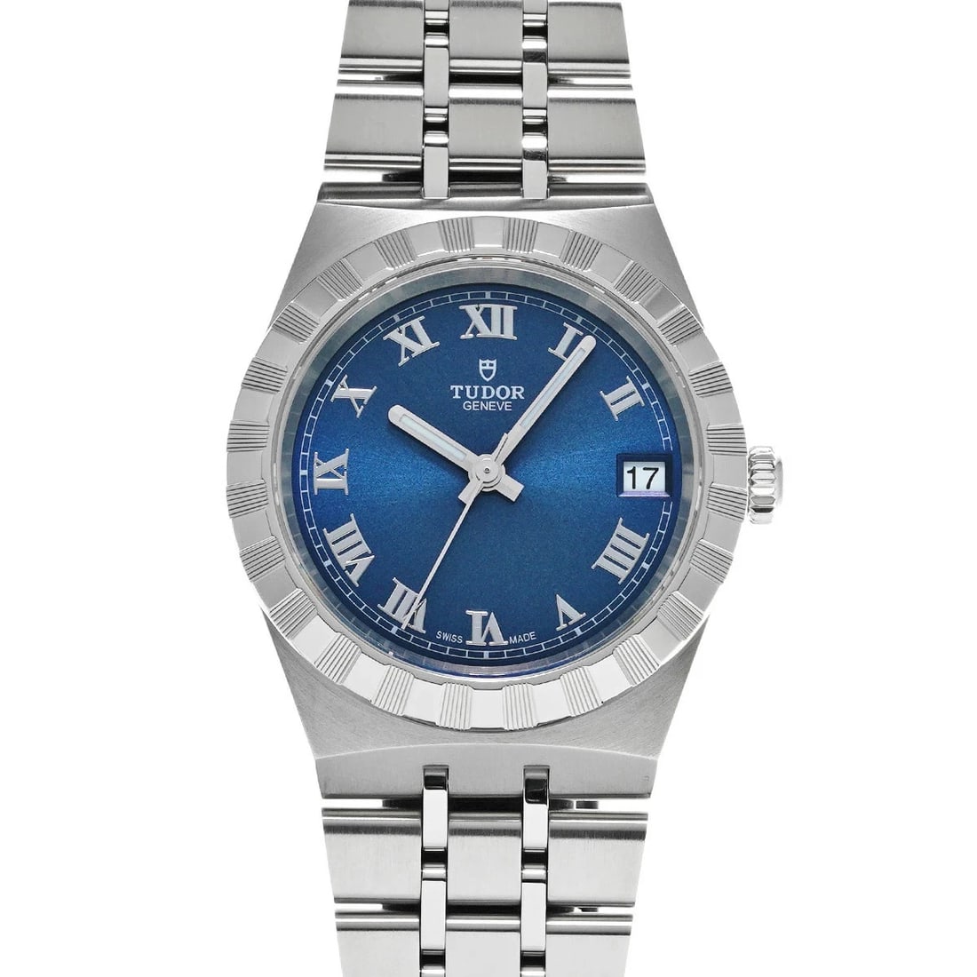 TUDOR ROYAL BLUE WATCH: TUDOR Royal Blue Watch Brand: TUDOR Type: Wristwatch Material: Band MaterialStainless, Band MaterialStainless, Case MaterialCase MaterialSapphire Crystal Color: blue Size: Wrist Size18cm, Case