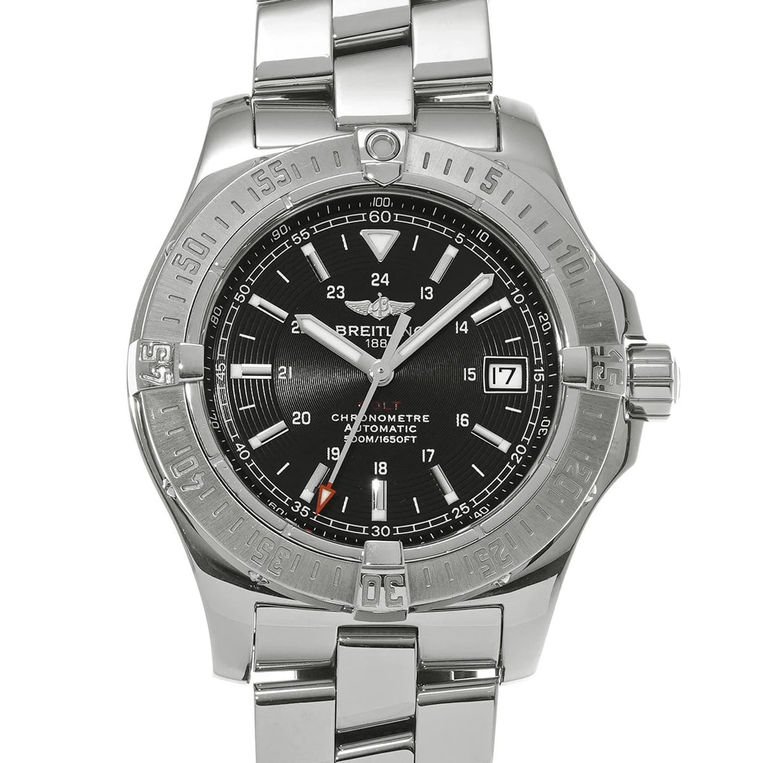 BREITLING BLACK WATCH: BREITLING Black Watch Brand: BREITLING Type: Wristwatch Material: Band MaterialStainless, Band MaterialStainless, Case MaterialCase MaterialSapphire Crystal Color: black Size: Wrist Size18cm, Case