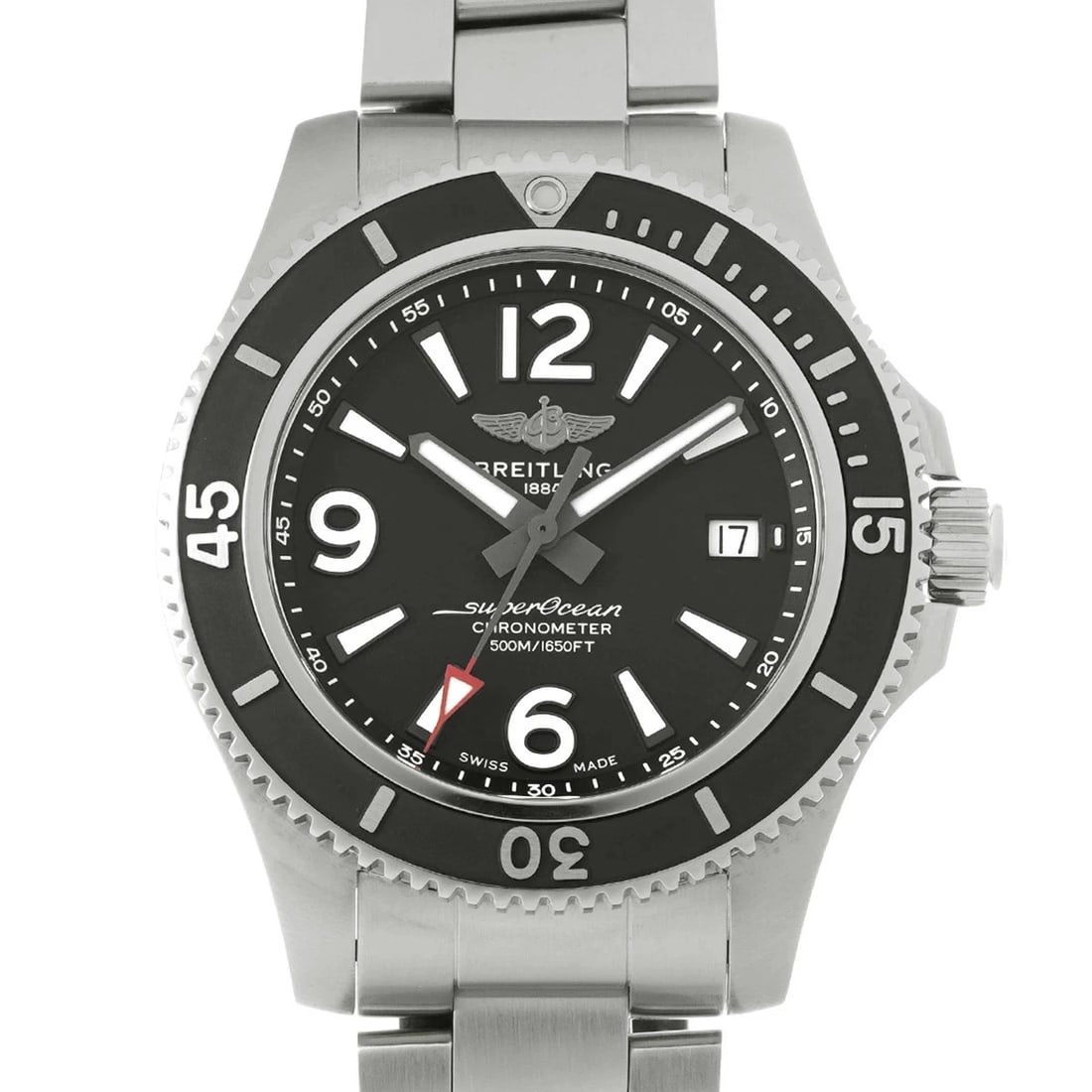BREITLING SUPEROCEAN BLACK WATCH: BREITLING Superocean Black Watch Brand: BREITLING Type: Wristwatch Material: Band MaterialStainless, Band MaterialStainless, Case MaterialCase MaterialSapphire Crystal Color: black Size: Wrist Siz