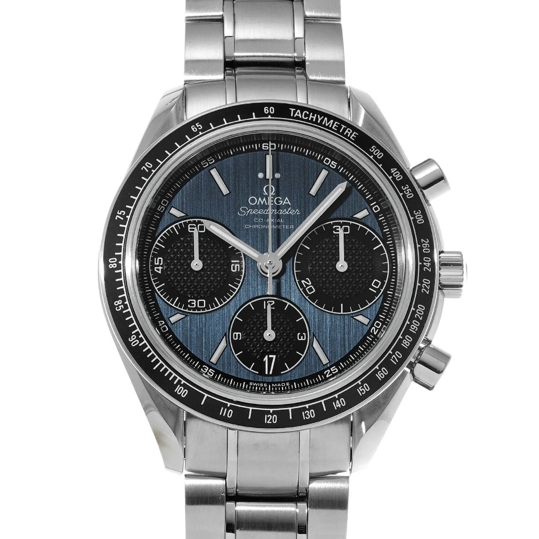 OMEGA SPEEDMASTER RACING CO AXIAL WATCH: OMEGA Speedmaster Racing Co Axial Watch Brand: OMEGA Type: Wristwatch Material: Band MaterialStainless, Band MaterialStainless, Case MaterialCase MaterialSapphire Crystal Color: blue Size:
