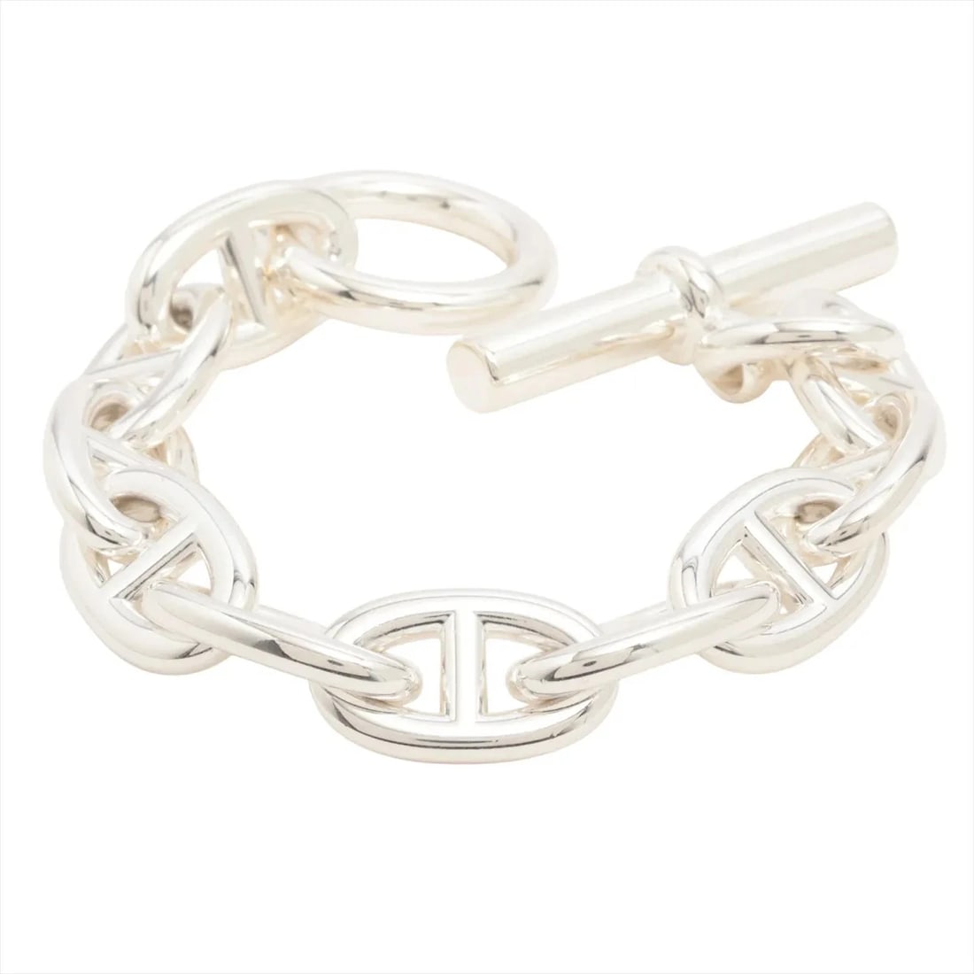 HERMES CHAINE D'ANCRE TGM BRACELET: Hermes Chaine d'Ancre TGM Bracelet Brand: Hermes Type/Style: Bracelet Material: 925, Color: Silver Size: Bracelet length:14.5 Accessories: None Accessories Notice: When purchasing pre-owned