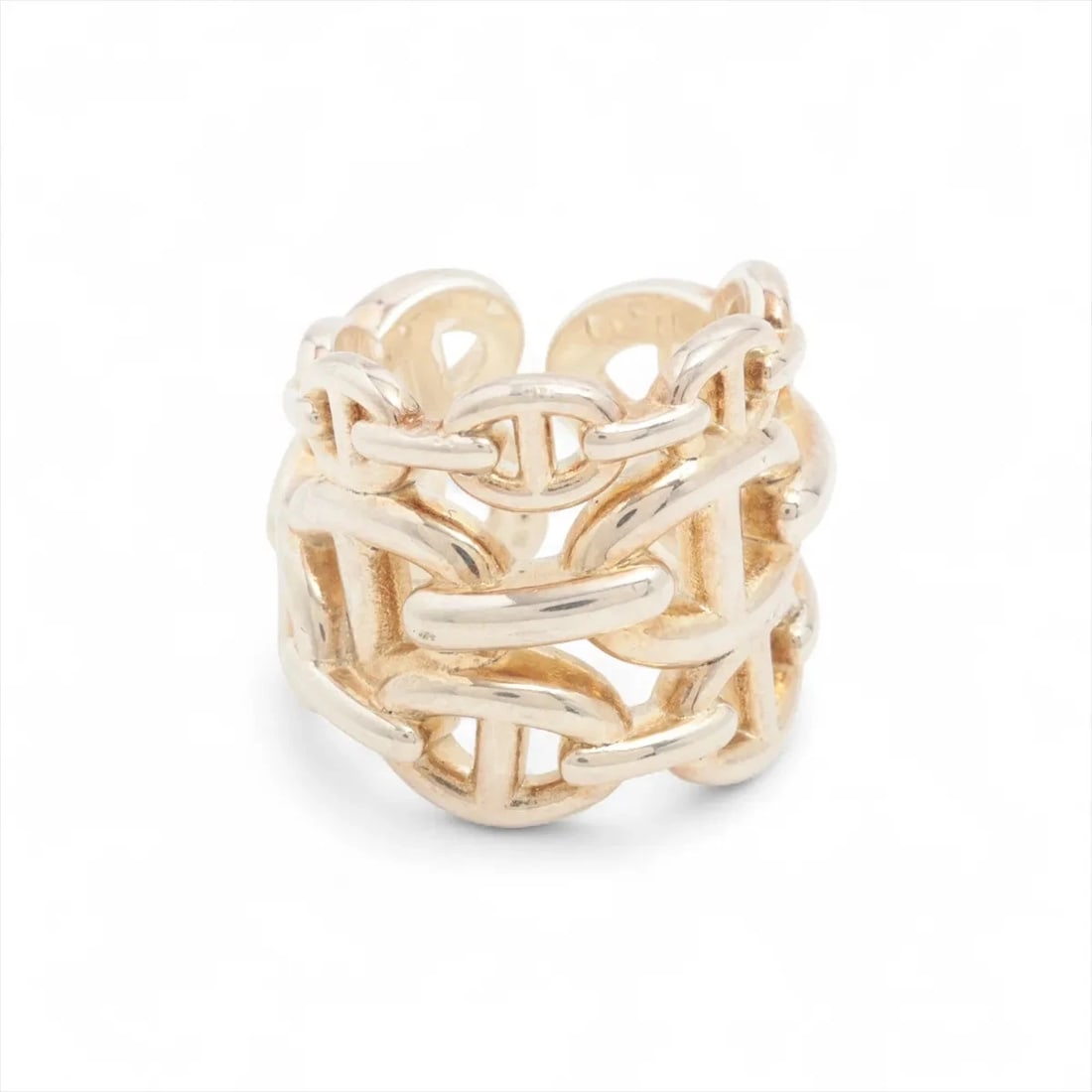 HERMES CHAINE D'ANCRE ENCHAINEE GM RING: Hermes Chaine d'Ancre Enchainee GM Ring Brand: Hermes Type/Style: Ring Material: 925, Color: Silver Size: 4.5 US Accessories: None Accessories Notice: When purchasing pre-owned goods, please