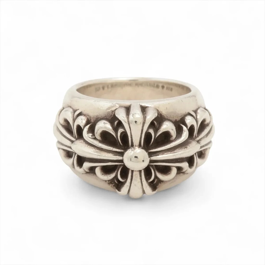 CHROME HEARTS CLASSIC DOUBLE FLORAL CROSS RING: Chrome Hearts classic double floral cross Ring Brand: Chrome Hearts Type/Style: Ring Material: 925, Color: Not Specified Size: 4 US Accessories: None Accessories Notice: When purchasing