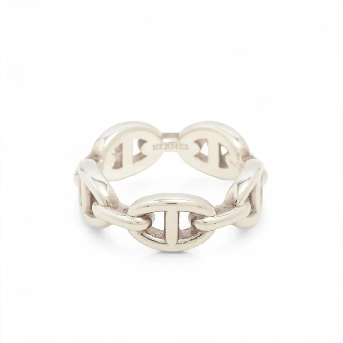 HERMES CHAINE D'ANCRE ENCHAINEE RING: Hermes Chaine d'Ancre Enchainee Ring Brand: Hermes Type/Style: Ring Material: 925, Color: Silver Size: 6.75 - 7 US Accessories: None Accessories Notice: When purchasing pre-owned goods,